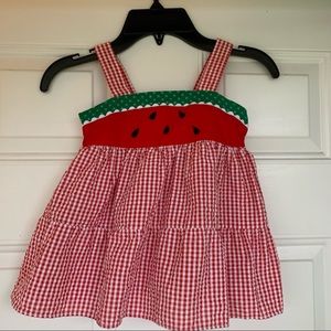 Rare Editions Red Gingham Watermelon Tank Dress with Green Trim